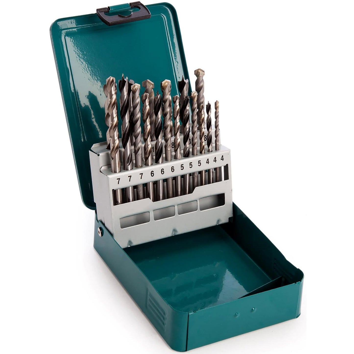 Makita Mixed Drill Bit Set in Metal Case 18 Piece HSS Wood Masonry D-47173