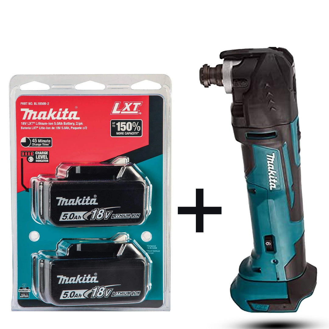 Makita DTM51Z 18V Multi-Tool Kit (Blue) with 2 Genuine BL1850B 18V 5.0Ah Li-ion Batteries